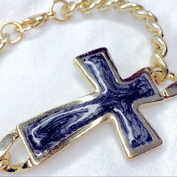 Jewelry - Marble Patten Big Cross Gold Plated Bracelet
